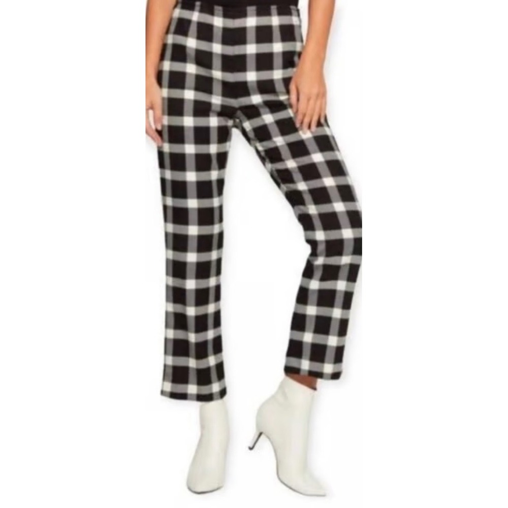 Gap Women's Flare Crop High Rise Pants Buffalo Plaid White Black Size 16